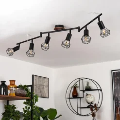 hofstein Plafonnier Baripada Bois foncé, Noir, 6 lumières