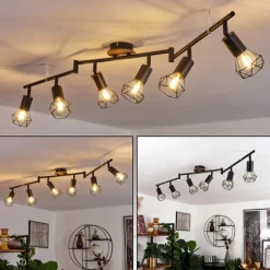 Lampes Vintages & Rétros-hofstein Plafonnier Baripada Brun, Noir, 6 lumières