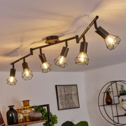 Lampes Vintages & Rétros-hofstein Plafonnier Baripada Brun, Noir, 6 lumières