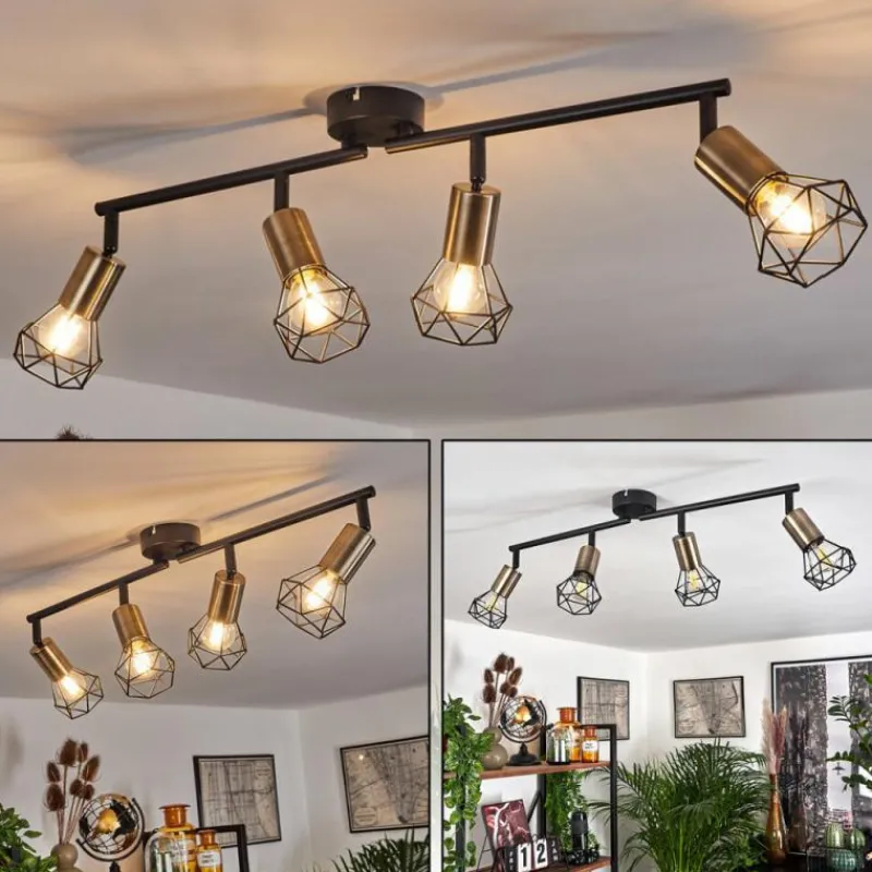 hofstein Plafonnier Baripada Laiton, Noir, 4 lumières