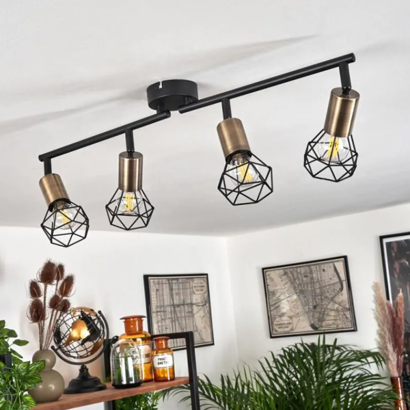 hofstein Plafonnier Baripada Laiton, Noir, 4 lumières