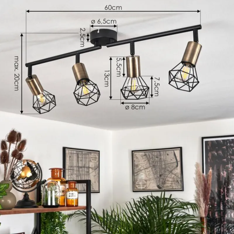 hofstein Plafonnier Baripada Laiton, Noir, 4 lumières