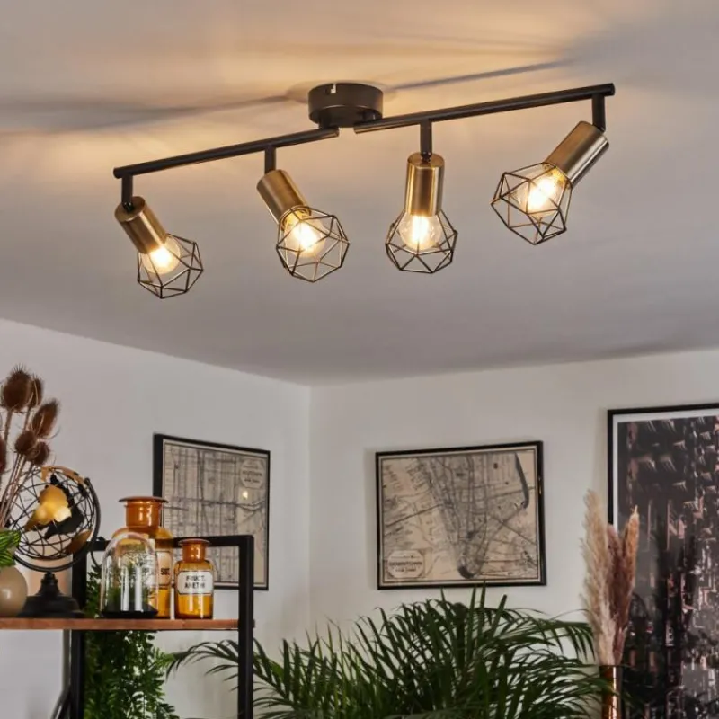 hofstein Plafonnier Baripada Laiton, Noir, 4 lumières