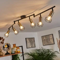 Lampes Vintages & Rétros-hofstein Plafonnier Baripada Laiton, Noir, 6 lumières