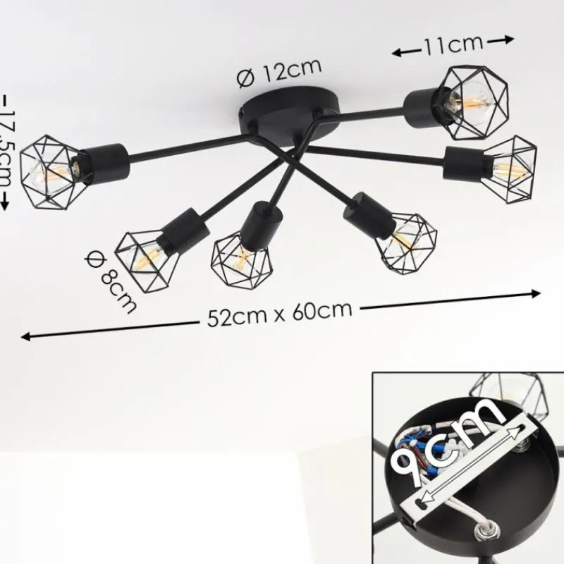 hofstein Plafonnier Baripada Noir, 6 lumières