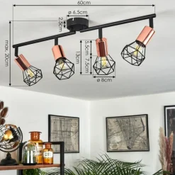 Lampes Vintages & Rétros-hofstein Plafonnier Baripada Noir, 4 lumières