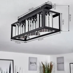 hofstein Plafonnier Barracon Noir, 3 lumières