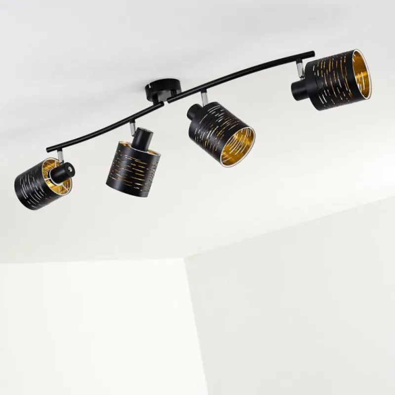 Lampes Dorées-hofstein Plafonnier Bathinda Noir, 4 lumières