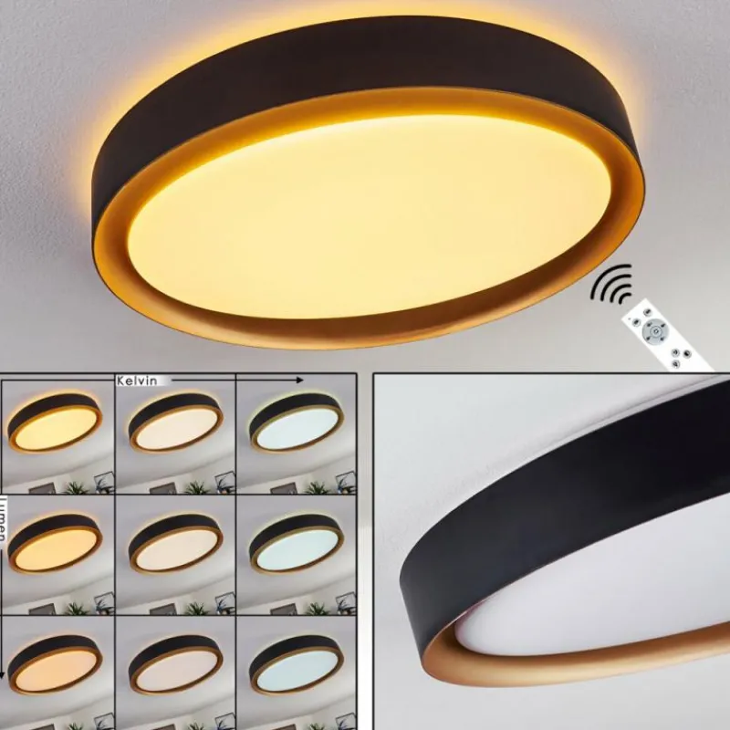 Lampes Dorées-hofstein Plafonnier Beade LED Or, Noir, 1 lumière, Télécommandes