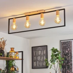 Lampes Industrielles-hofstein Plafonnier Bergo Couleur bois, Écru, Noir, 4 lumières