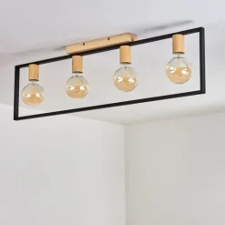 Lampes Industrielles-hofstein Plafonnier Bergo Couleur bois, Écru, Noir, 4 lumières