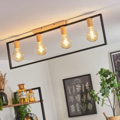 Lampes Industrielles-hofstein Plafonnier Bergo Couleur bois, Écru, Noir, 4 lumières