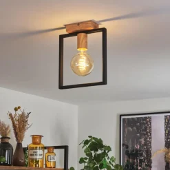 Lampes Industrielles-hofstein Plafonnier Bergo Couleur bois, Écru, Noir, 1 lumière