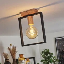 Lampes Industrielles-hofstein Plafonnier Bergo Couleur bois, Écru, Noir, 1 lumière