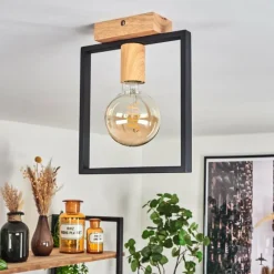 Lampes Industrielles-hofstein Plafonnier Bergo Couleur bois, Écru, Noir, 1 lumière