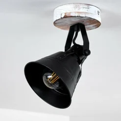 Lampes Dorées-hofstein Plafonnier Berkeley Bois clair, Noir, Noir doré, 1 lumière