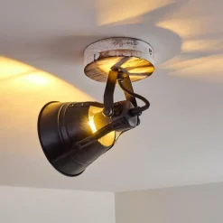 Lampes Dorées-hofstein Plafonnier Berkeley Bois clair, Noir, Noir doré, 1 lumière