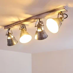 Lampes Industrielles-hofstein Plafonnier Berkeley Bois clair, Zingué, 4 lumières