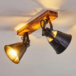 Lampes Industrielles-hofstein Plafonnier Berkeley Bois foncé, Noir, 2 lumières