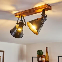 Lampes Industrielles-hofstein Plafonnier Berkeley Bois foncé, Noir, 2 lumières
