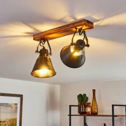 Lampes Industrielles-hofstein Plafonnier Berkeley Bois foncé, Noir, 2 lumières