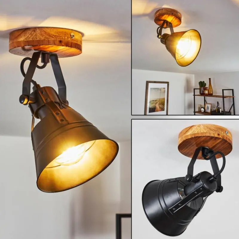 Lampes Industrielles-hofstein Plafonnier Berkeley Bois foncé, Noir, 1 lumière