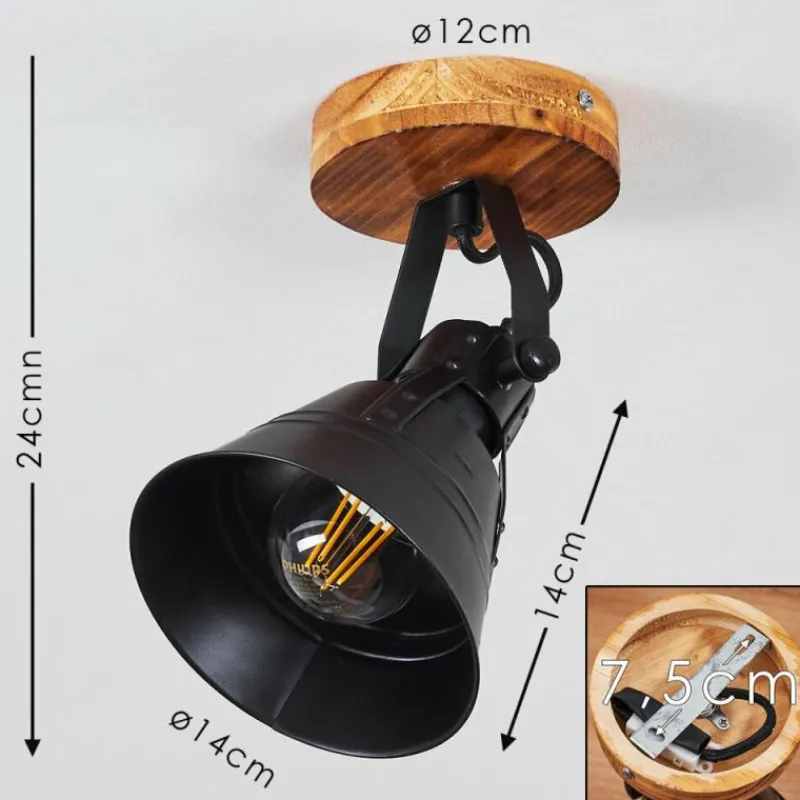 Lampes Industrielles-hofstein Plafonnier Berkeley Bois foncé, Noir, 1 lumière