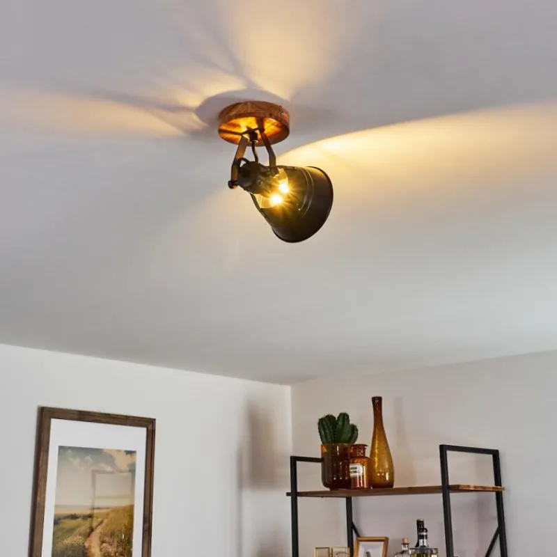 Lampes Industrielles-hofstein Plafonnier Berkeley Bois foncé, Noir, 1 lumière