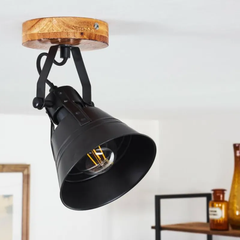 Lampes Industrielles-hofstein Plafonnier Berkeley Bois foncé, Noir, 1 lumière