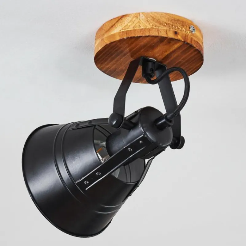 Lampes Industrielles-hofstein Plafonnier Berkeley Bois foncé, Noir, 1 lumière