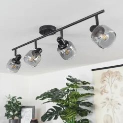 Suspension Verre Fumé-hofstein Plafonnier Betania Noir, 4 lumières