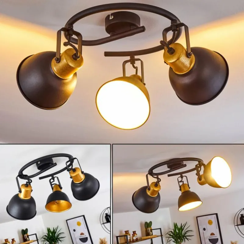 Lampes Dorées-hofstein Plafonnier Blackburn Noir doré, 3 lumières