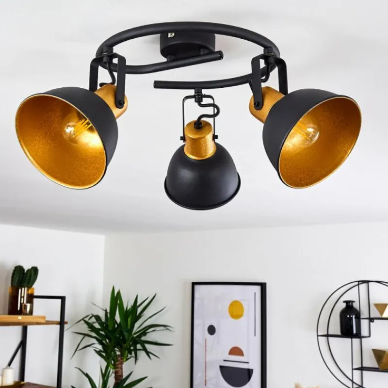 Lampes Dorées-hofstein Plafonnier Blackburn Noir doré, 3 lumières