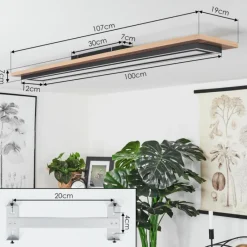 hofstein Plafonnier Blandford LED Brun, Couleur bois, Noir, 2 lumières, Télécommandes