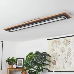 hofstein Plafonnier Blandford LED Brun, Couleur bois, Noir, 2 lumières, Télécommandes