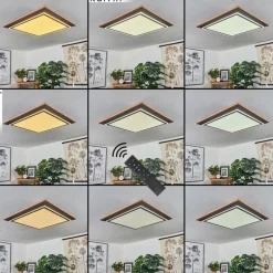 hofstein Plafonnier Blandford LED Brun, Couleur bois, 2 lumières, Télécommandes