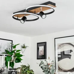 hofstein Plafonnier Boim LED Couleur bois, Noir, 3 lumières