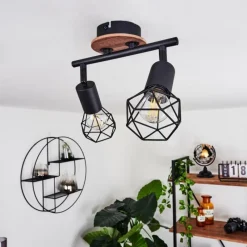 Lampes Vintages & Rétros-hofstein Plafonnier Borio Brun, Noir, 2 lumières