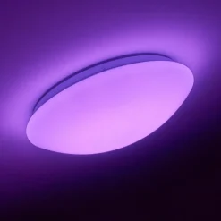 hofstein Plafonnier Brighton LED Blanc, 1 lumière, Télécommandes, Changeur de couleurs