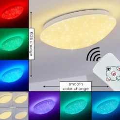 hofstein Plafonnier Brighton Star LED Blanc, 1 lumière, Télécommandes, Changeur de couleurs