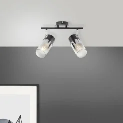 Suspension Verre Fumé-Luminaires Brilliant Plafonnier Brilliant Alia Noir, 2 lumières