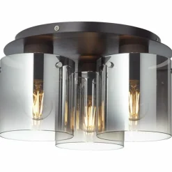Suspension Verre Fumé-Luminaires Brilliant Plafonnier Brilliant Beth Noir, 3 lumières