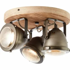 Luminaires Rustiques-Luminaires Brilliant Plafonnier Brilliant CARMEN Acier inoxydable, Bois foncé, 3 lumières