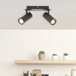 Lampes Industrielles-Luminaires Brilliant Plafonnier Brilliant Kamolo Noir, 2 lumières