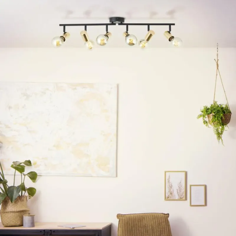 Lampes Dorées-Luminaires Brilliant Plafonnier Brilliant Kerry Or, Noir, 6 lumières