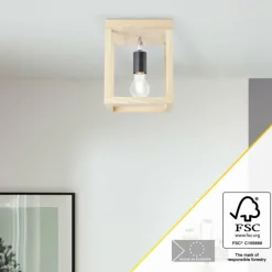 Luminaires Rustiques-Luminaires Brilliant Plafonnier Brilliant Nerea Bois clair, Noir, 1 lumière