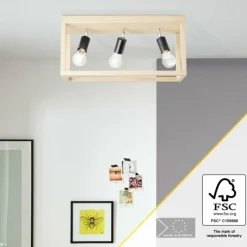 Luminaires Rustiques-Luminaires Brilliant Plafonnier Brilliant Nerea Bois clair, Noir, 3 lumières