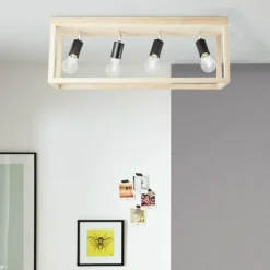 Luminaires Rustiques-Luminaires Brilliant Plafonnier Brilliant Nerea Bois clair, Noir, 4 lumières
