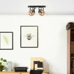 Luminaires Rustiques-Luminaires Brilliant Plafonnier Brilliant Nikka Noir, 2 lumières