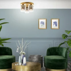 Luminaires Orientaux-Luminaires Brilliant Plafonnier Brilliant Osaki Or, 3 lumières